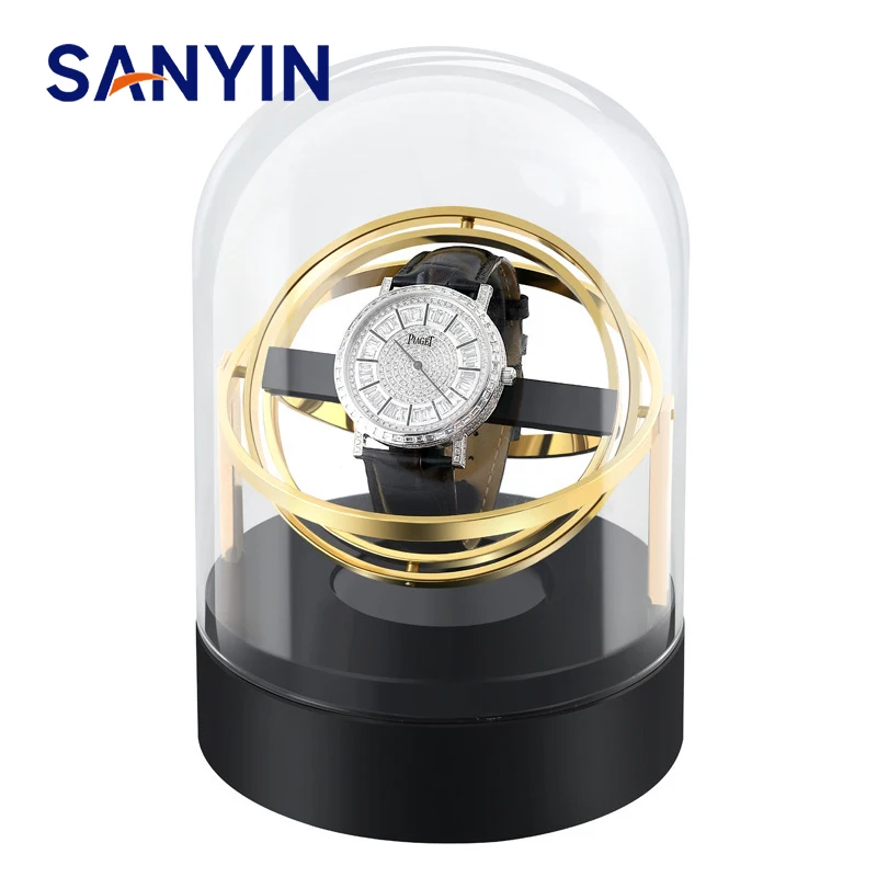 Automatic Glass Luxury Man Walnut Wood Grain Single Gyro Watch Mainspring Green Winder Safe Box Rotation Watch Storage Box