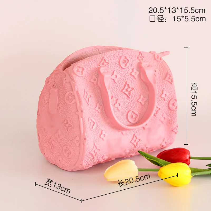 Nordic creative Morandi resin handbag flower vase dried flower arrangement luxury handbag vase for home living room decoration