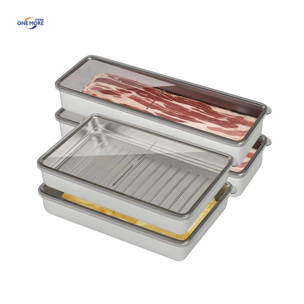 Kitchen Fridge Storage Containers with Lids BPA Free Stainless Steel Meat Bacon Deli Organizer Food Storage & Container