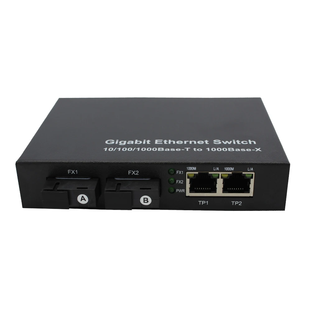 20 км гигабитный коммутатор 2*1000 м порт RJ45 волоконный SC одноволоконный Tx1550 нм/rx1310 нм оптоволоконный