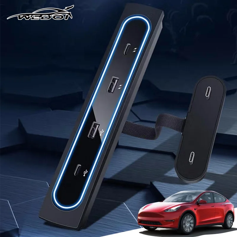 Светодиодный USB-концентратор Tesla Model Y 3 с автоматическим переключателем док-станция аксессуары для интерьера датчиком перемещения