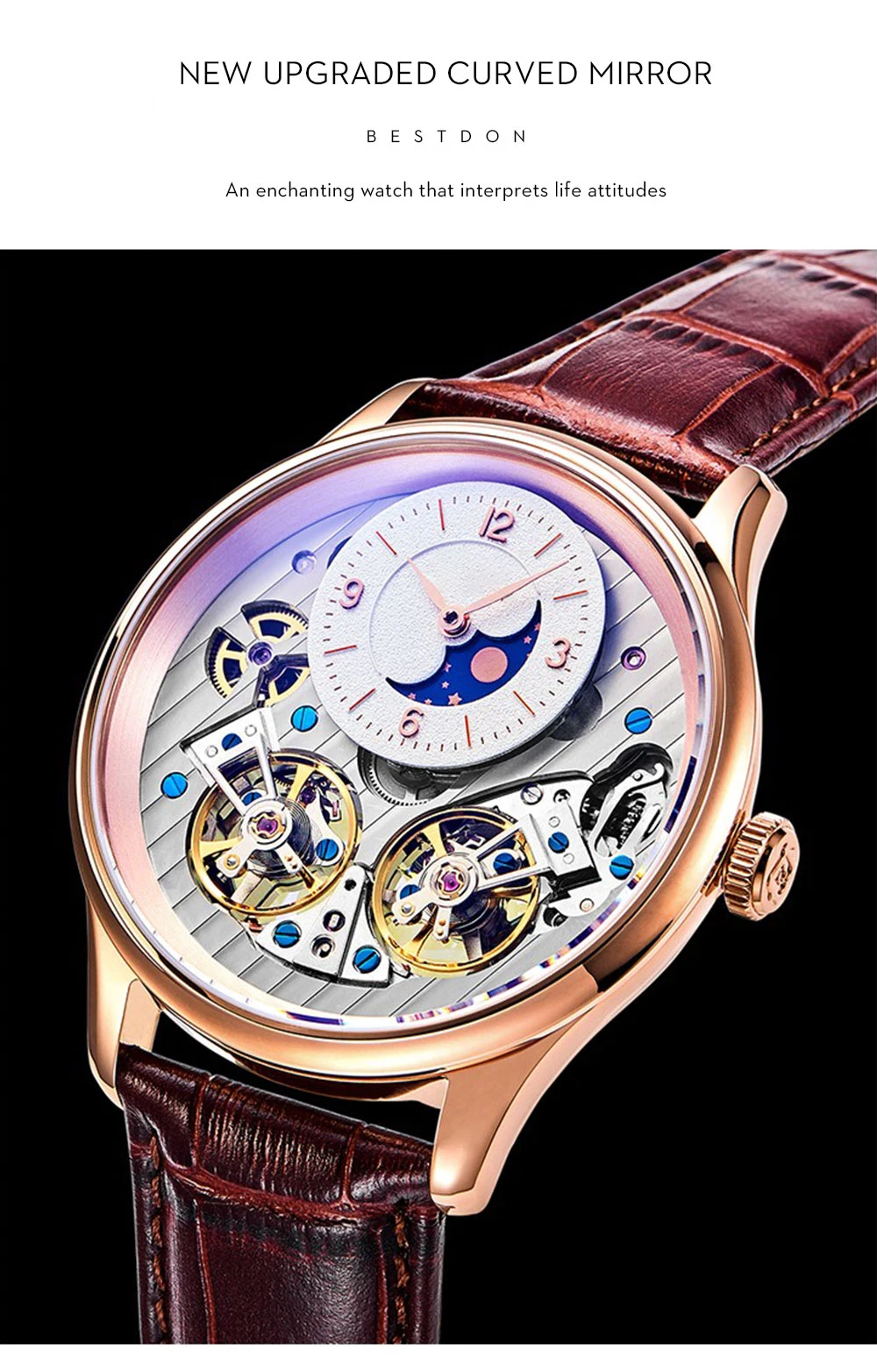 Luxury Central Double China Tourbillon Watch Automatic Movement Skeleton Custom Logo