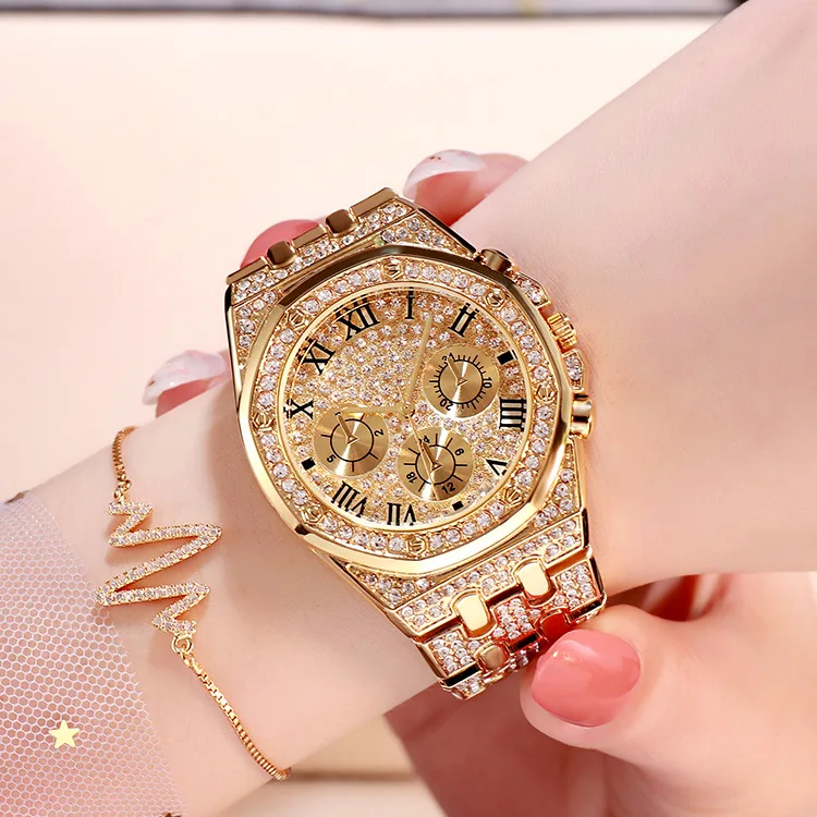 BW 8236 European and American hot sale high-end large dial full Diamond Sky star three-eye set diamond waterproof quartz watch
