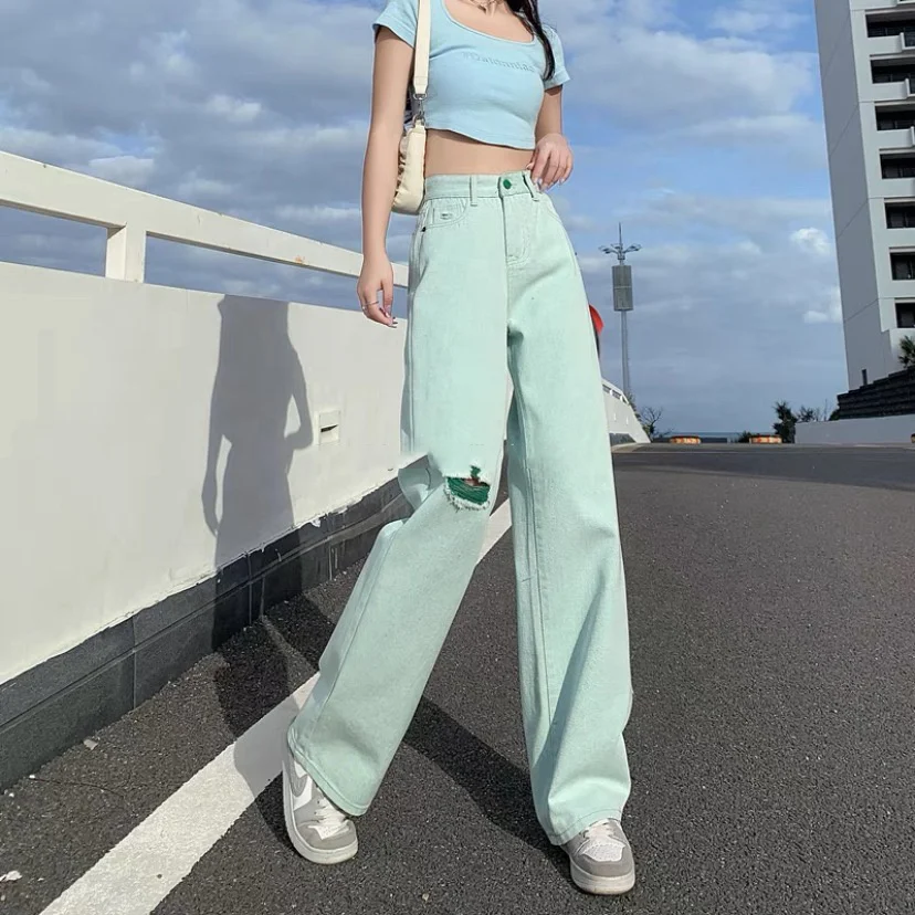 2023 new printed European and American girls red elastic jeans trousers manufacturers wholesale