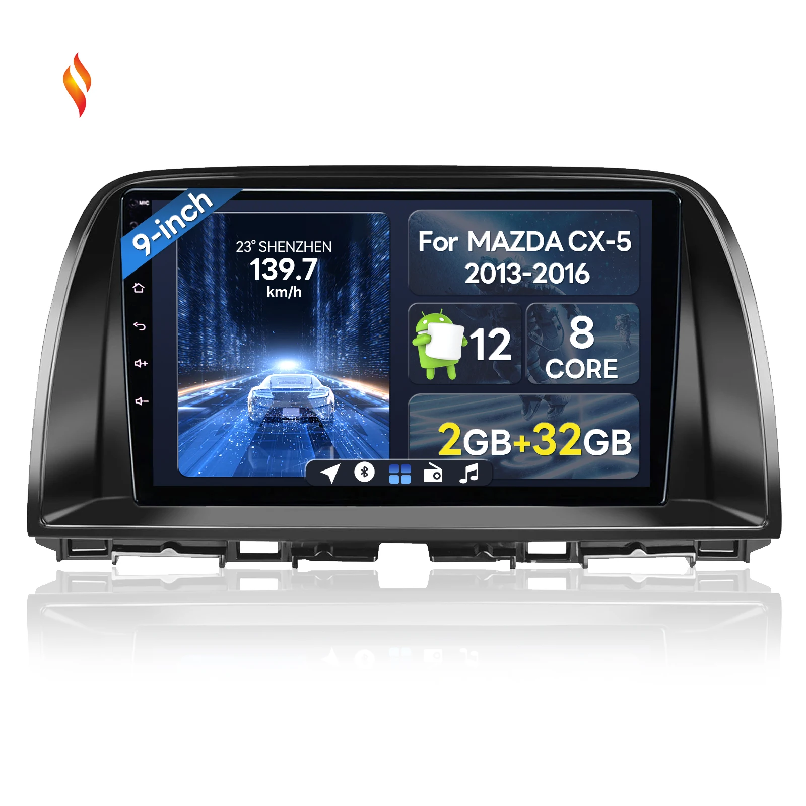 9 дюймов Android 12 IPS 2.5D экран GPS навигация Bluetooth Auto беспроводной Carplay автомобильный DVD-плеер для MAZDA CX-5 2013-2016