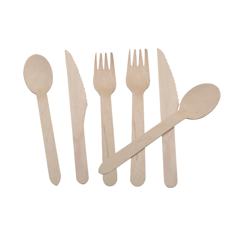 Wholesale Wooden Cutlery Set Disposable Bamboo Wood Fork Spoon Knife Set Flatware Set for Restaurant