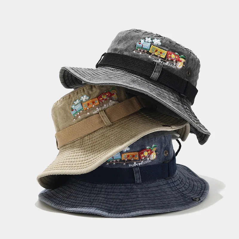 gorras wholesale  foldable jean distressed washed cotton denim bob fishing hats custom embroidery logo bucket hat with string
