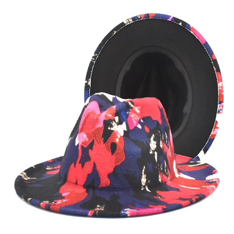 Tie Dye Fedora Hats Women Wholesale 2021 Sun Hats Wide Brim Graffiti Fadora Two Tone Felt Men Fedora Hats