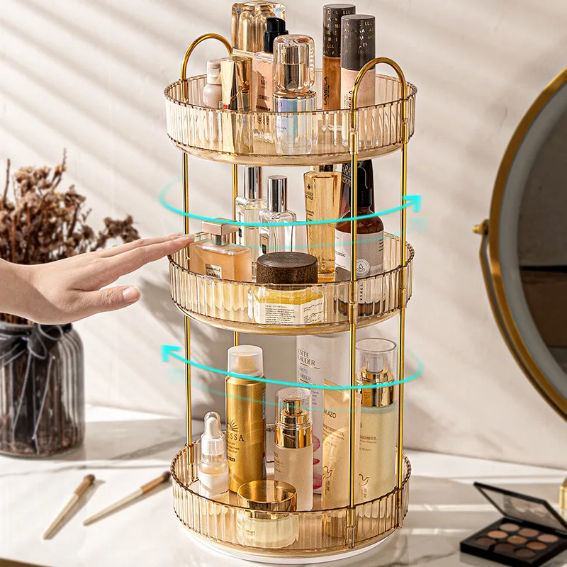 Light Luxury Dresser Cosmetics Rotary Storage Rack Bathroom Desktop Skincare Shelves Tray