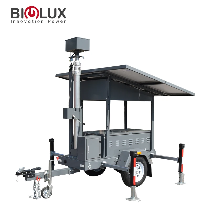 Hot Seller Full autonomy Installation Free 2 Panels Mobile Solar Power Surveillance CCTV Trailer For Outdoor Security