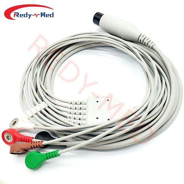 ECG Cables 5 lead snap AHA for AAMI 6Pin compatible with Mindray, Edan, Goldway