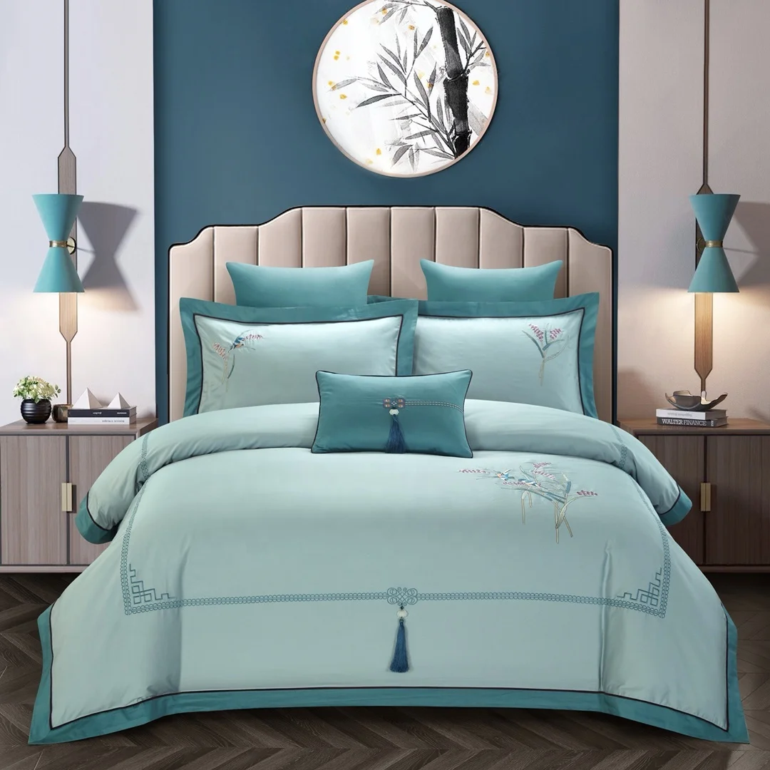 Итальянское высокоточное пушистое плоское постельное белье с вышивкой 100% хлопок комплекты постельных принадлежностей большого размера