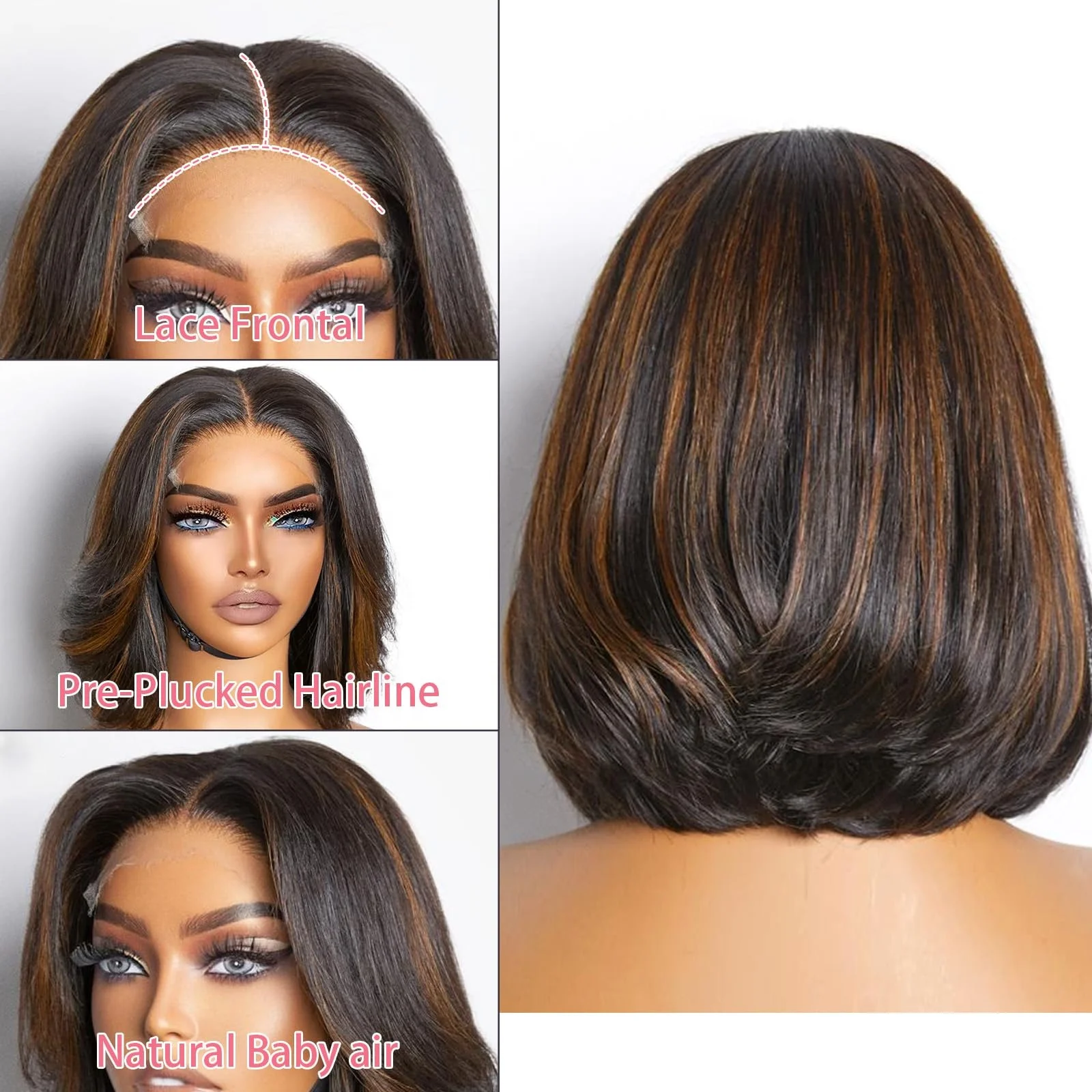 Luxury Design Blonde Highlights Glueless 5x5 Closure Human Hair Wig HD Lace Stacked Bob Wig