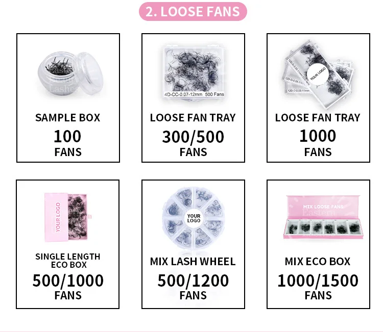 Customize Logo 500/1000 Pre Made Lash Fans with Handmade Pointy Base Bouquet Eyelashes Loose Fans Premade Volume Lash Extensions