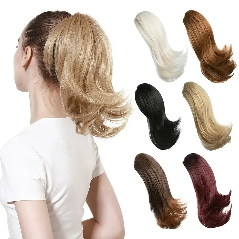Claw Clip Ponytail Extension 12 Inch Short Blonde Curly Synthetic Hair Piece Instant Pony Tails Hairpiece For Women