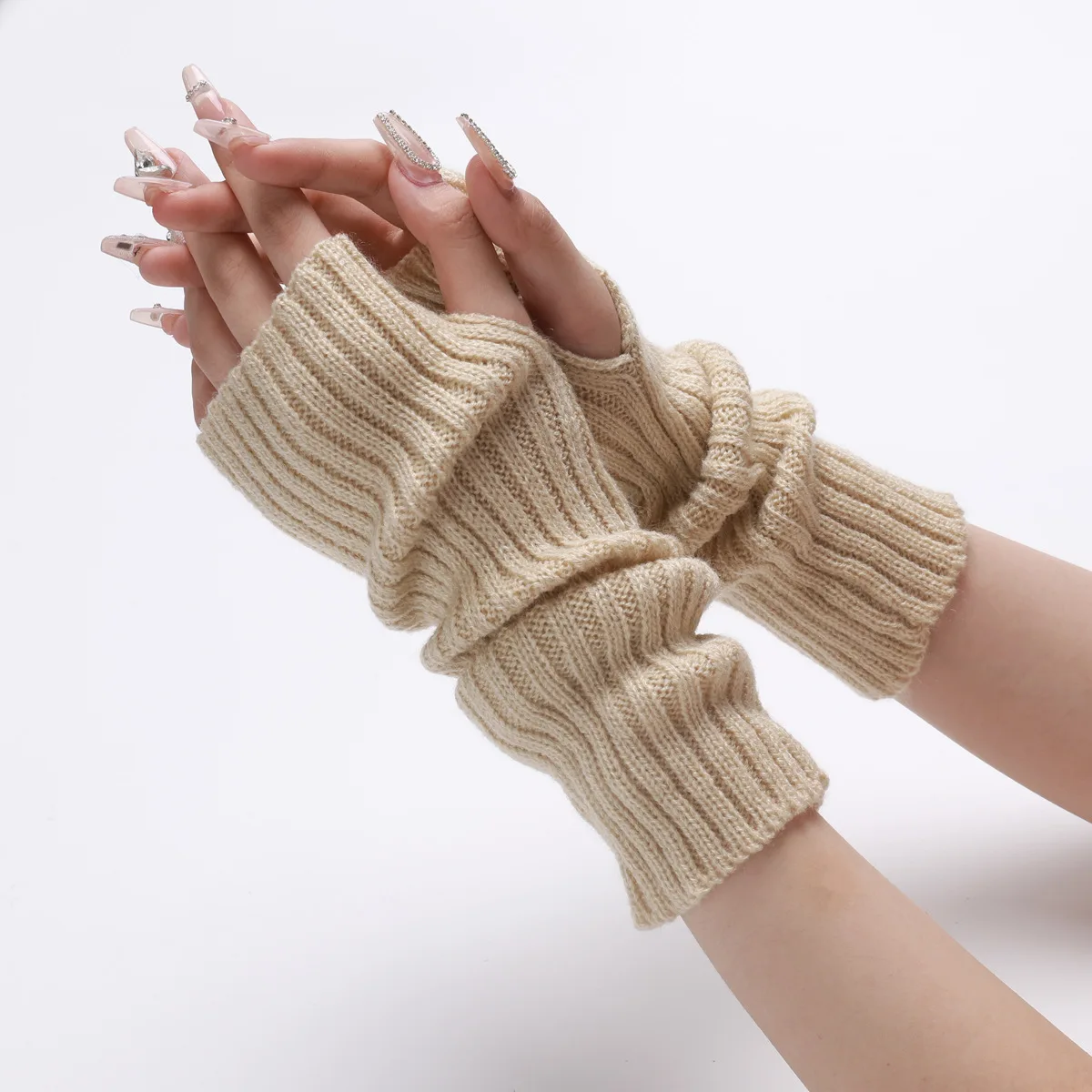 Fingerless Thumb Hole Long Gloves Mittens Winter Custom Arm Warmers For Women