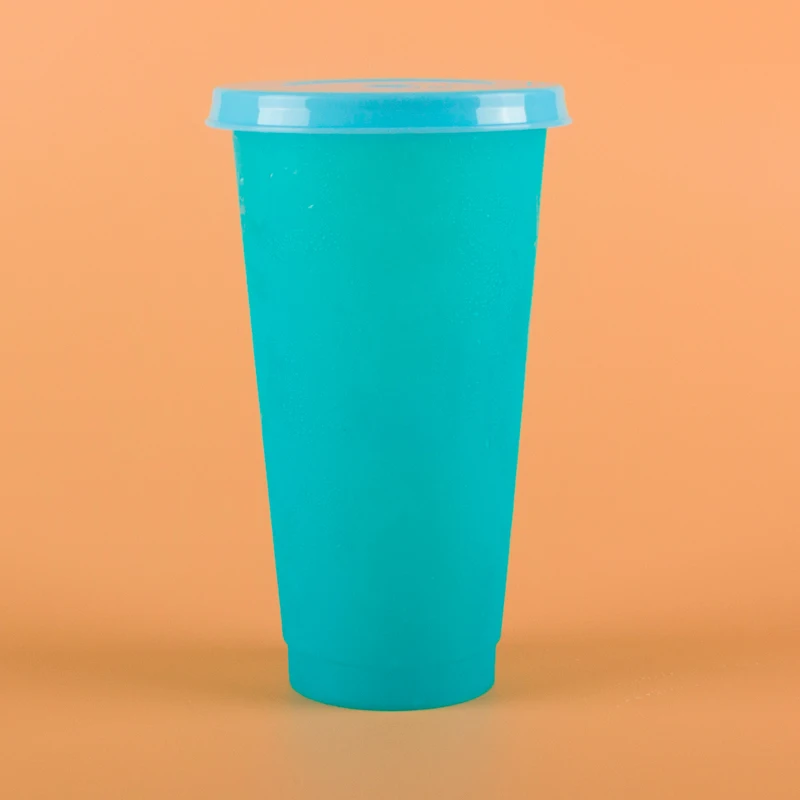 24oz PP Magic Large Hard Plastic Juice Cup With Lids and straw BPA Free Iced Coffee Cold Water Color Changing Reusable Cups