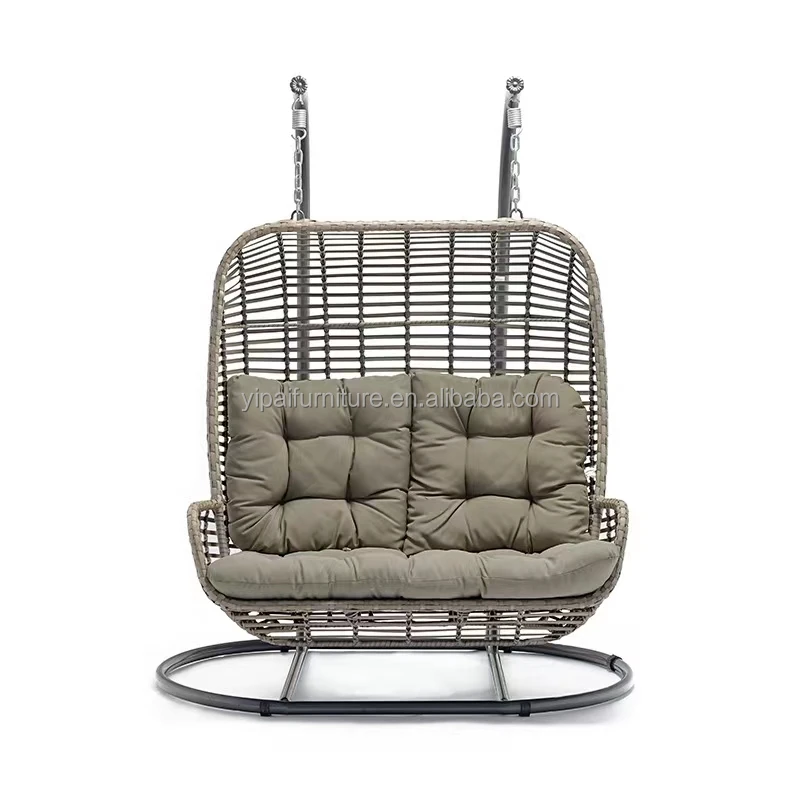Уличное плетеное двойное сиденье из ротанга подвесное кресло-качели для яиц с металлической подставкой Цветной Материал оригинальная модель обычного