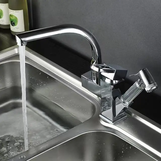 New Stainless Steel Kitchen Faucet 360 Degree Rotation With Spray Gun Sink Mixer Single Hole Hot And Cold Mixing Faucets
