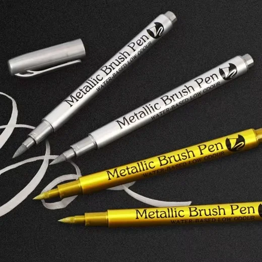 1PC Brush Metallic Marker Pens Gold Silver Permanent Art Markers Crafts Artist Scrapbooking Painting Stationery School Supplies