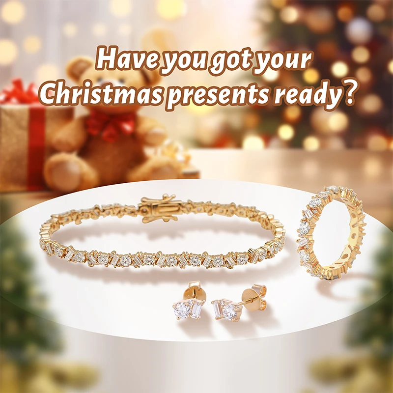 Moissanite earrings jewelry set confetti earrings 10k gold Starsgem confetti bracelet ring match earrings for set