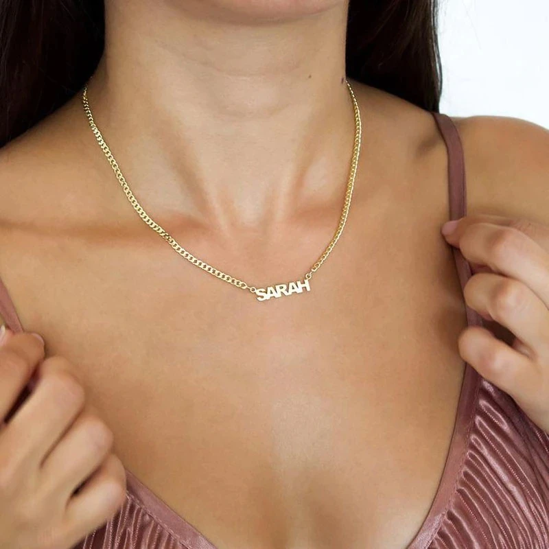 Women Name Necklace Custom Cuban Link Chain Small Pendant Letter Initial Personalized Minimalist Jewelry fashion body jewelry