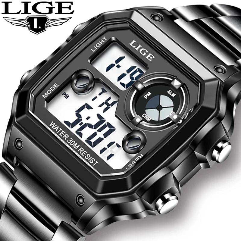 LIGE Men Waterproof Watches Men Wrist Digital Quartz LED Wristwatch Relogio Masculino  Luxury Watch Sport