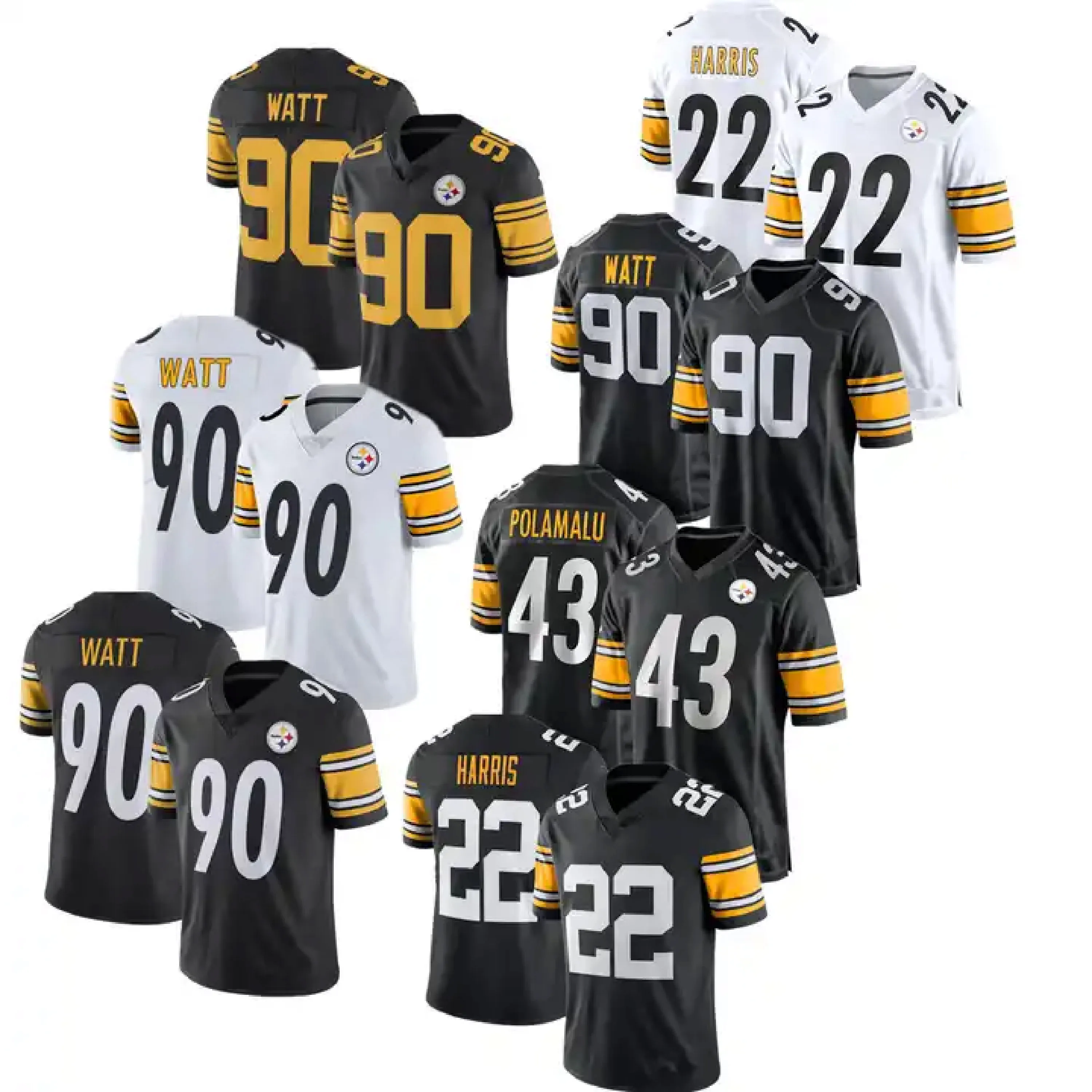 Pittsburgh Jerseys 90 T.J. Watt 22 Najee Harris 10 Trubisky 43 Polamalu Stitched USA Football Sport Shirt Top VP Limited Jerseys