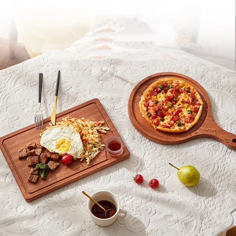 Solid wooden serving trays with handle custom western restaurant rectangular steak wooden plates