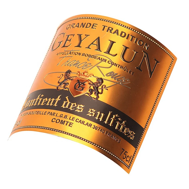 Recyclable Perfume 3d Metal Aluminum Private Label Logo Stickers Wine Bottle High Quality Wholesale sticker wine