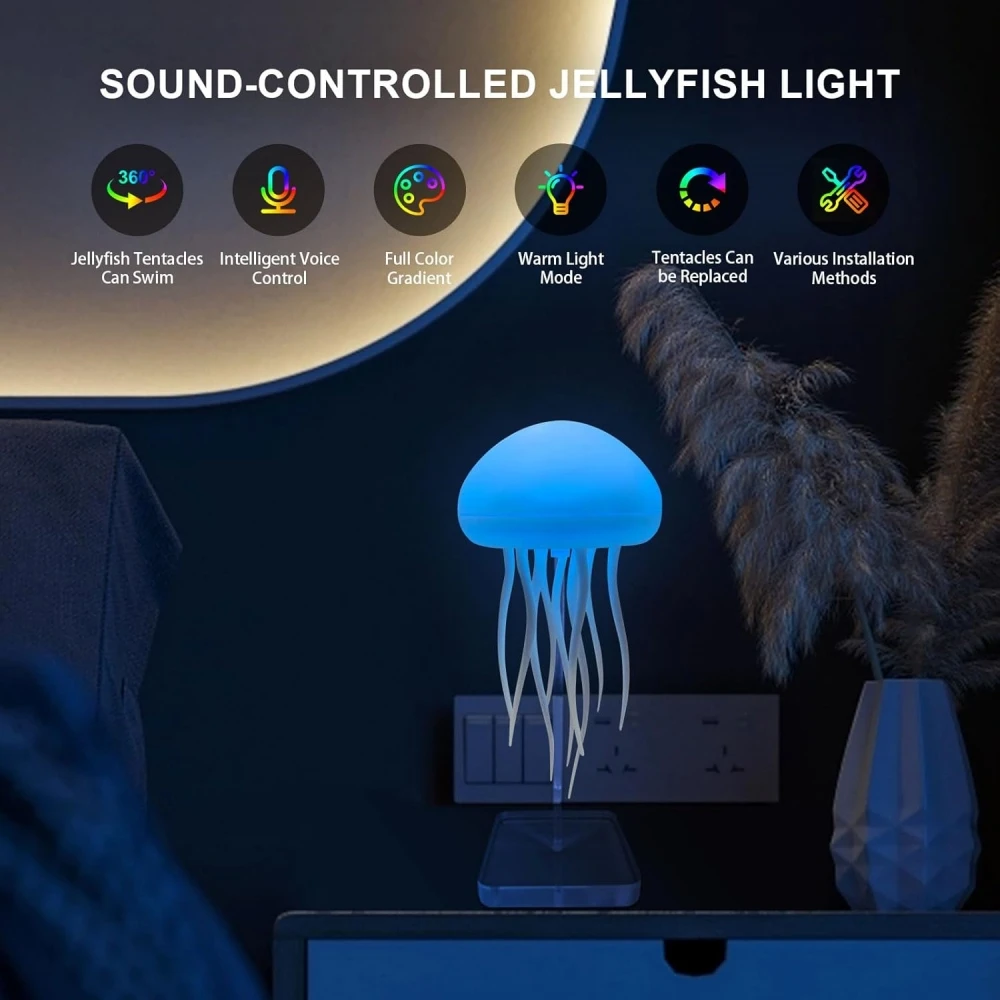 2025 LED Creative Dynamic Jellyfish Night Light for Kids Rechargeable Quiet Lamp with Colorful Emitting for Home Living Room Use