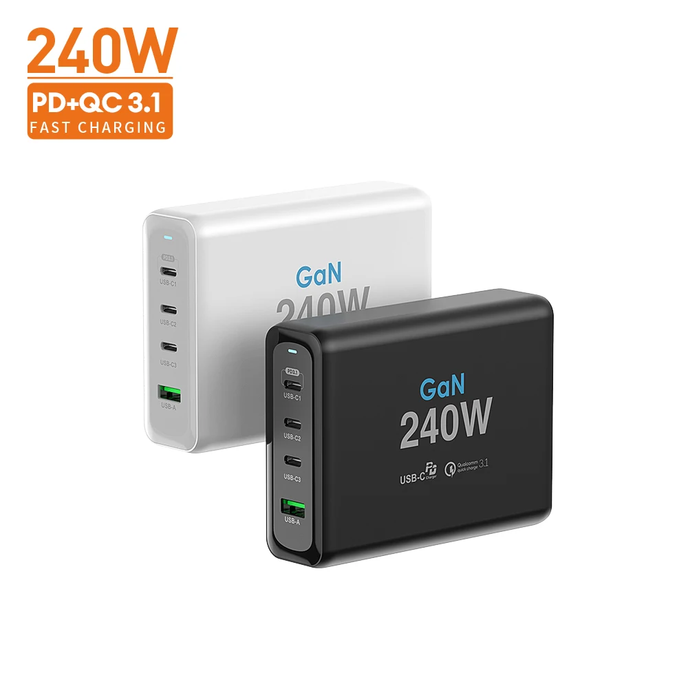 240W GaN Tech PD Charger Station 140W PD3.1 100W 30W PD3.0 QC30W Fast Charger for MacBook Pro for iPad for Mobile Phone