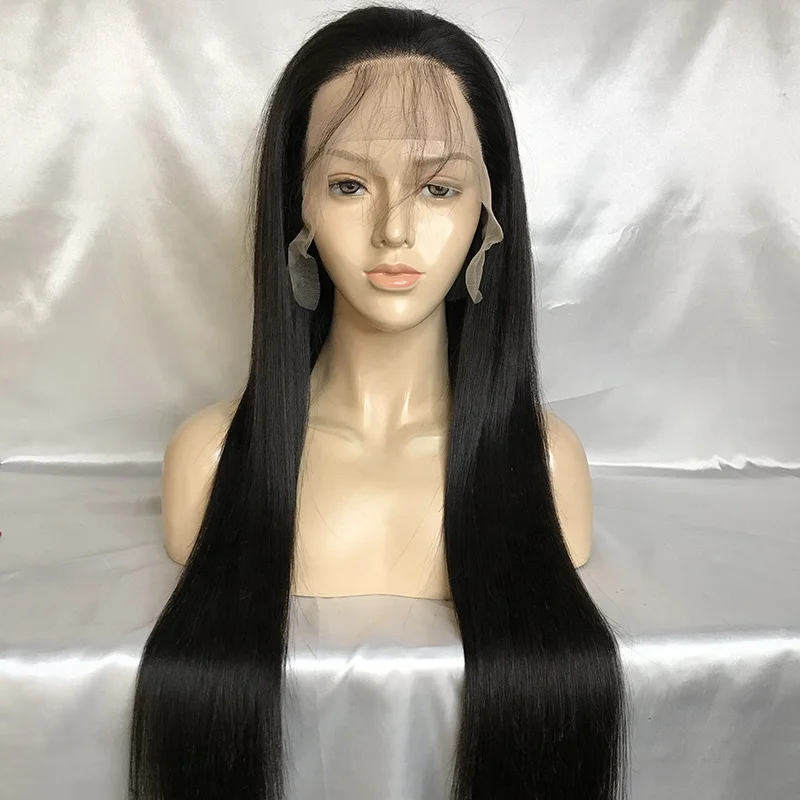 Extra Long Bone Straight Unprocessed Human Hair Entire Full Wig Natural Black Color Brazilian Hair Lace Front Medical Wigs