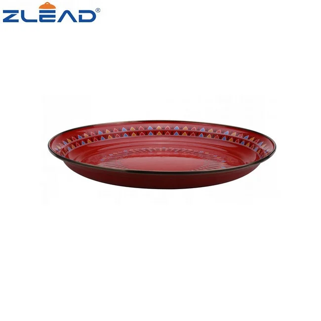 Hot Selling Traditional Hand-painted Check Enamel Plate with Gold Rim Plate Dish Round Dinnerware Tableware Kitchenware