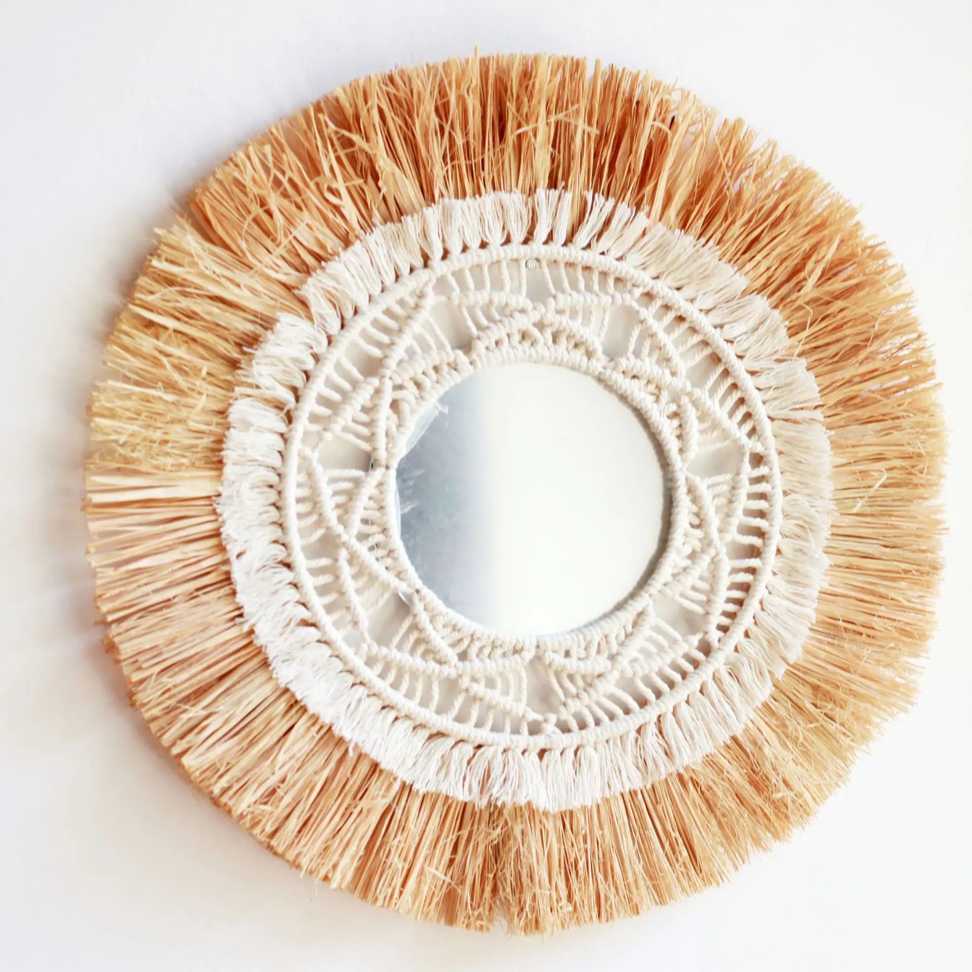 boho style hotel room modern wall holding home decor living room Handmade Round Tapestry mirror art tapestry