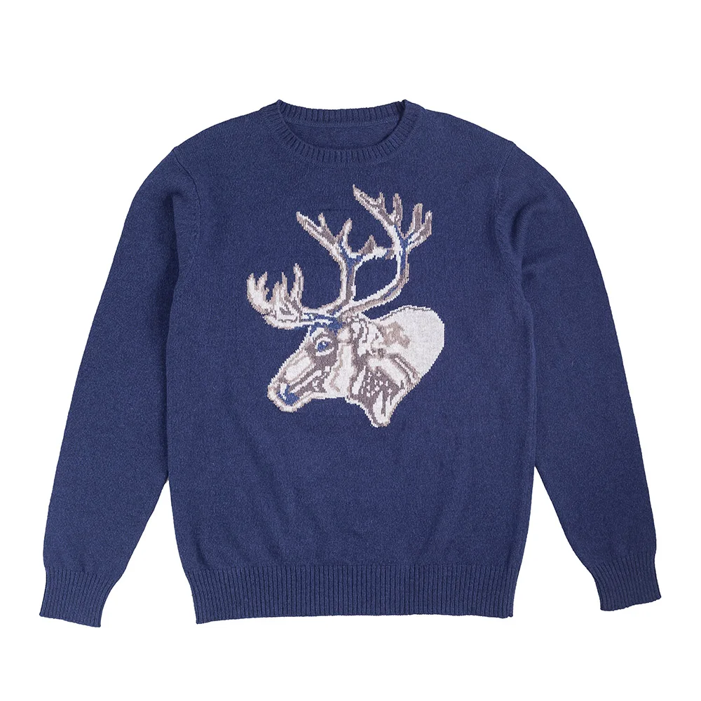 High quality Christmas sweater Men stylish wool long sleeve deer jacquard knitted sweater
