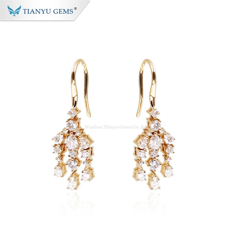 Tianyu 14k/18k yellow gold earring colorless moissanite drop earring for ladies fashion earrings