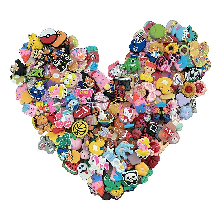 Custom PVC croc charms Mixed package random cute style Clog Accessories 100 pieces a bag cheap wholesale Croc shoes Charms