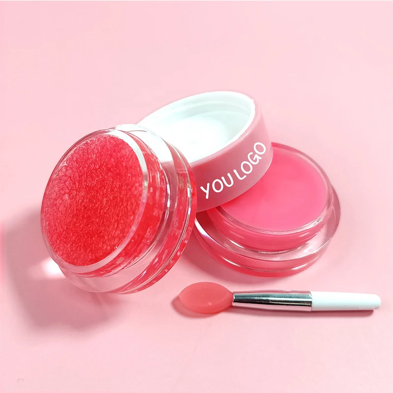 2 in 1 wholesale private label pink natural lipbalm vegan lipscrub organic exfoliator strawberry lip scrub and lip balm