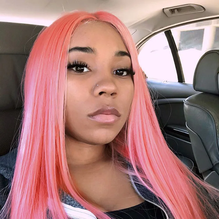 Forcueu хорошее качество выровненные кутикулы натуральные розовые длинные прямые швейцарские прозрачные T кружевные передние регулируемые человеческие волосы парик