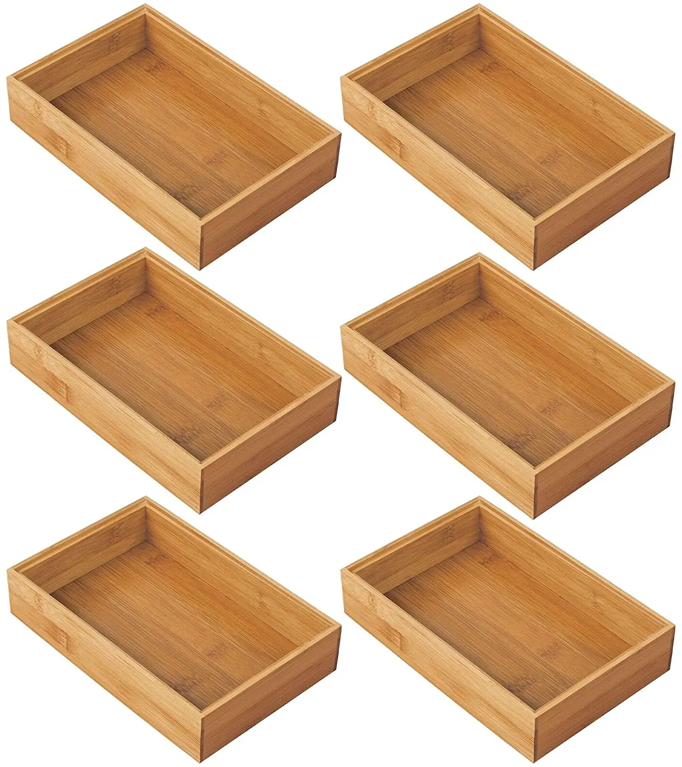 Bamboo Kitchen Multipurpose Countertop Shelves Pantry 6 Pack Tray Drawer Organizer Jewelry Stackable Utensil Adjustable Cutlery