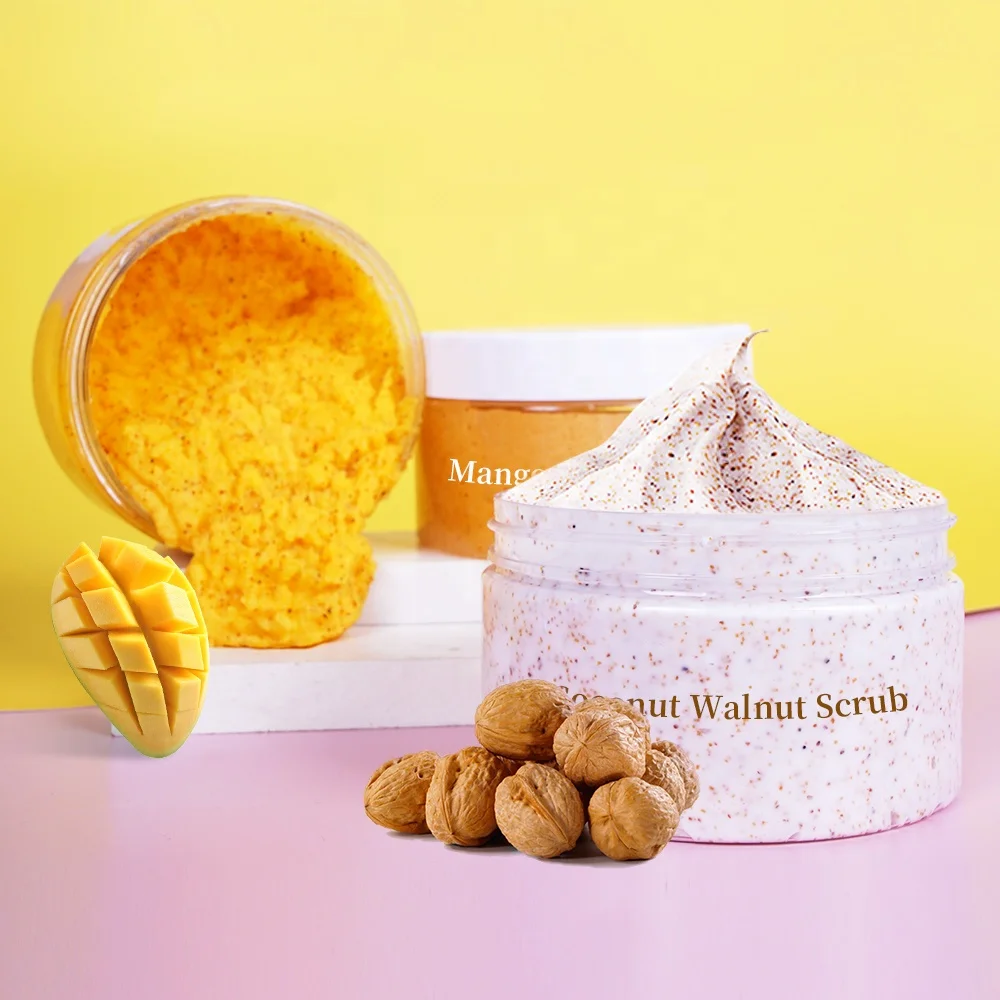 OEM индивидуальный веганский скраб для тела, кокосовый орех, отшелушивающий гель для лица, натуральное манго, очищение пор, акне, масло ши, скраб для лица и тела