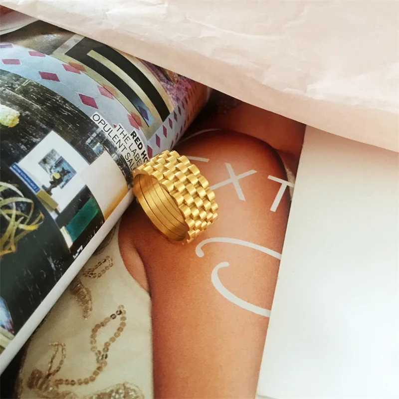 Stainless Steel Timepiece Rings Waterproof Jewellery 18K Gold Plated Jewelry for Women bague de mariage en or pur pour couple