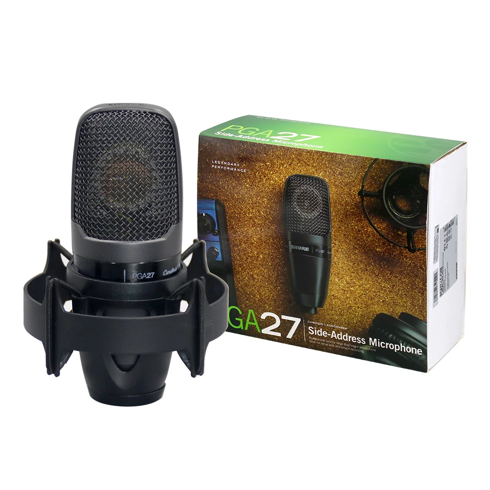 PGA27 Wired Large Diaphragm Condenser Microphone with XLR Connector Shock Mount Streaming/Karaoke/Recording Portable Microphone