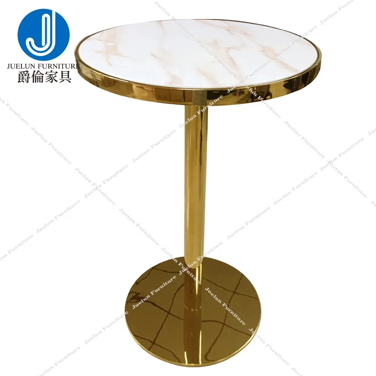 Stainless steel frame marble top high cocktail gold bar table