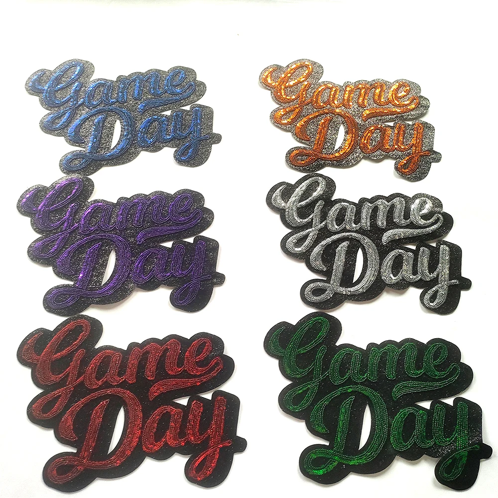 game day patch Custom wholesale gameday large Chenille glitter sequin Embroidery iron on glitter sequin Patches For Clothes
