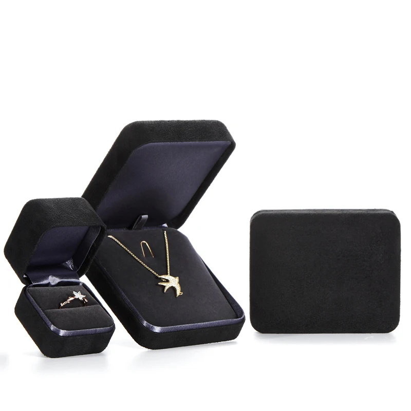 Jewelry brand engagement ring suede black bracelet box packaging