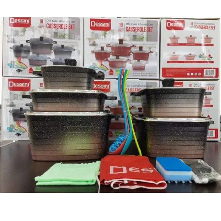 Лидер продаж, антипригарный кухонный горшок, 19 шт., керамическая гранитная посуда с покрытием, алюминиевая кастрюля под давлением, набор кухонной утвари