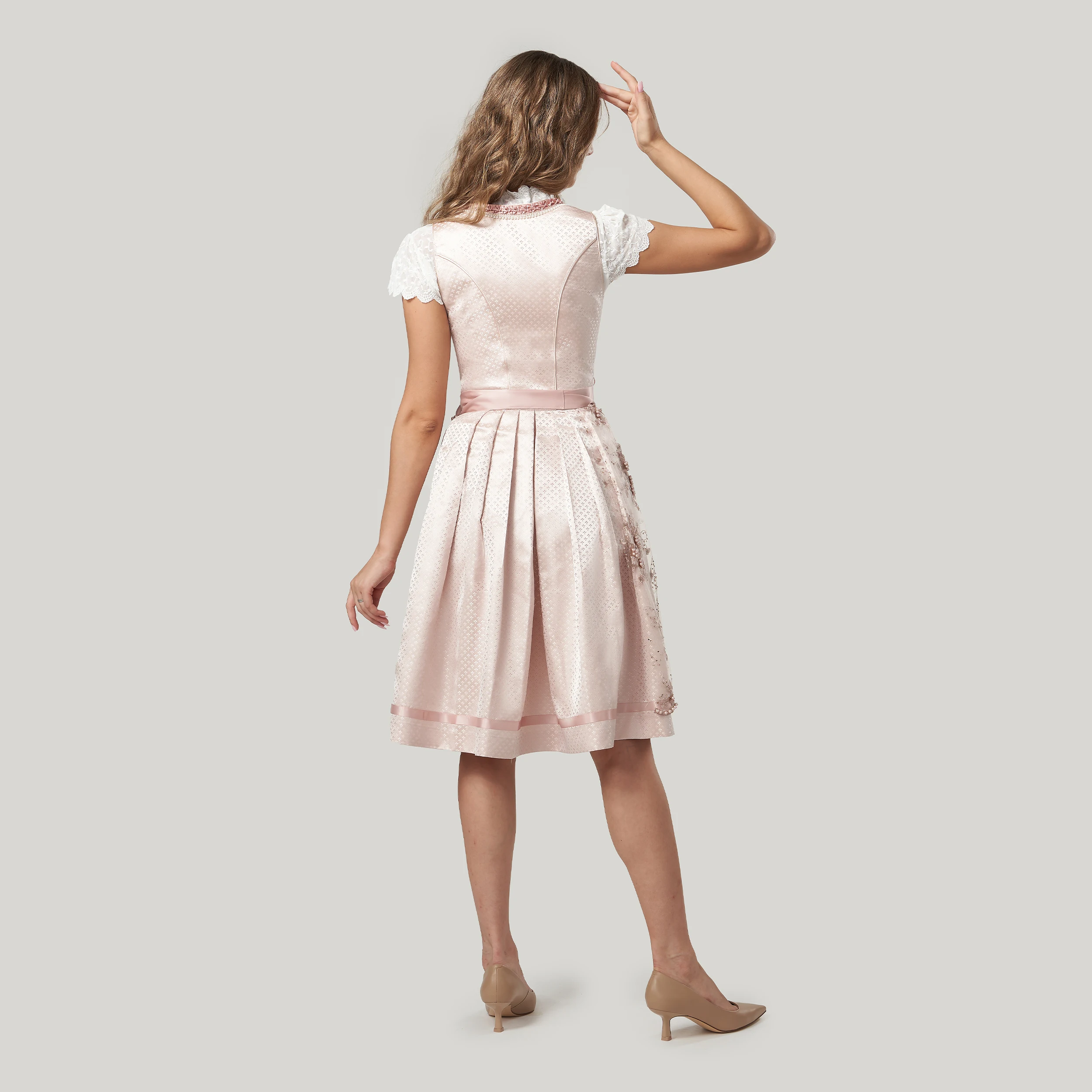 EHO Amazing Silk Printed Dirndl Dress with Embroidery and Zip Neck for Ladies / Bavarian Dirndl Dress / American Dirndl Dress