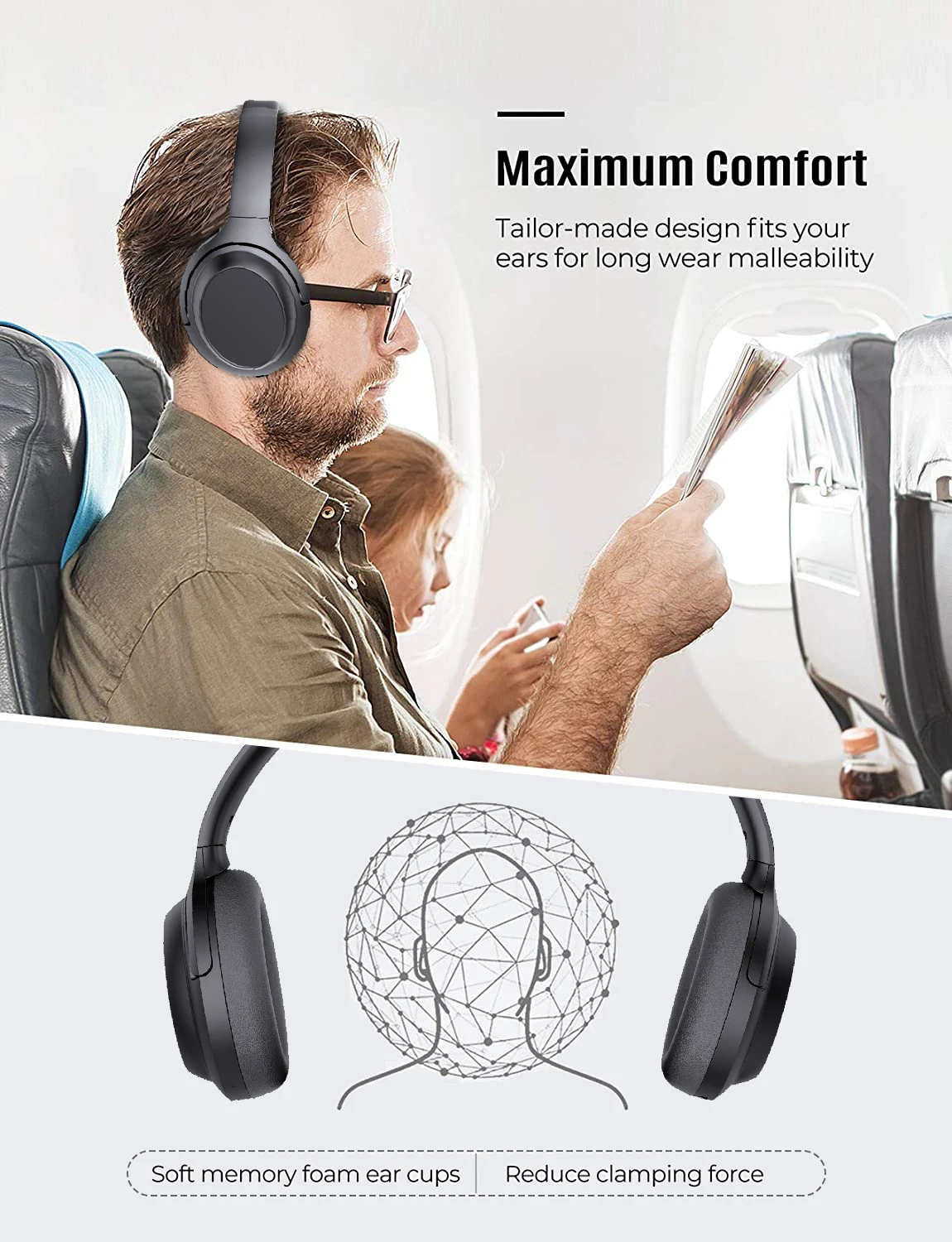 QCC APTX HD Driver Touch Control Hybrid Noise Cancelling BT Wireless Headphone 900mAh Auriculares con cancelacion de ruido